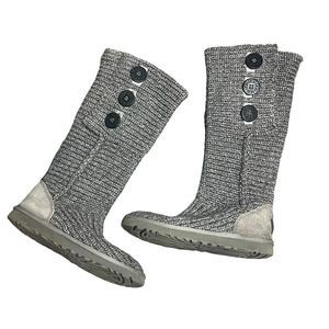 Ugg Gray Classic Cardy Button Detailed Knit Boots Size 5